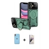 MARSİLYAN™- iPhone 11 Kılıf Kıvılcım Modern Serisi - Siyah Bilvis 3D Mat Cam Ekran Koruyucu + Neon Fosforlu Kamera Lens - TU