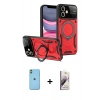 MARSİLYAN™- iPhone 11 Kılıf Kıvılcım Modern Serisi - Siyah Bilvis 3D Mat Cam Ekran Koruyucu + Neon Fosforlu Kamera Lens - YL