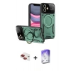 MARSİLYAN™- iPhone 11 Kılıf Kıvılcım Modern Serisi - Siyah Bilvis 5in1 3D Magic Cam Ekran Koruyucu + Kırmızı Pers Alüminyum Kamera Lens