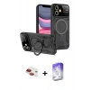 MARSİLYAN™- iPhone 11 Kılıf Kıvılcım Modern Serisi - Siyah Bilvis 5in1 3D Magic Cam Ekran Koruyucu + Kırmızı Pers Alüminyum Kamera Lens