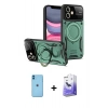 MARSİLYAN™- iPhone 11 Kılıf Kıvılcım Modern Serisi - Siyah Bilvis 5in1 5D Magic Hayalet Cam Ekran Koruyucu + Neon Fosforlu Kamera Lens - MI