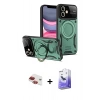 MARSİLYAN™- iPhone 11 Kılıf Kıvılcım Modern Serisi - Siyah Bilvis 5in1 5D Magic Hayalet Cam Ekran Koruyucu + Kırmızı Pers Alüminyum Kamera Lens