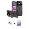 MARSİLYAN™- iPhone 11 Kılıf Kıvılcım Modern Serisi - Siyah Bilvis 5in1 5D Magic Hayalet Cam Ekran Koruyucu + Kırmızı Pers Alüminyum Kamera Lens