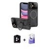 MARSİLYAN™- iPhone 11 Kılıf Kıvılcım Modern Serisi - Siyah Bilvis 5in1 5D Magic Hayalet Cam Ekran Koruyucu + Turuncu PVD Metal Kamera Lens