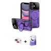 MARSİLYAN™- iPhone 11 Kılıf Kıvılcım Modern Serisi - Siyah Bilvis 5in1 5D Magic Hayalet Cam Ekran Koruyucu + Kırmızı Pers Alüminyum Kamera Lens