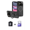 MARSİLYAN™- iPhone 11 Kılıf Kıvılcım Modern Serisi - Siyah Bilvis 5in1 5D Magic Hayalet Cam Ekran Koruyucu + Mavi PVD Metal Kamera Lens
