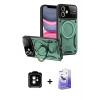 MARSİLYAN™- iPhone 11 Kılıf Kıvılcım Modern Serisi - Siyah Bilvis 5in1 5D Magic Hayalet Cam Ekran Koruyucu + Turuncu PVD Metal Kamera Lens