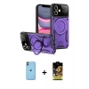 MARSİLYAN™- iPhone 11 Kılıf Kıvılcım Modern Serisi - Siyah Buffer Cam Ekran Koruyucu + Neon Fosforlu Kamera Lens - TU