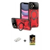 MARSİLYAN™- iPhone 11 Kılıf Kıvılcım Modern Serisi - Siyah Buffer Cam Ekran Koruyucu + Pembe Renkli Kamera Lens Koruma Cam