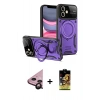 MARSİLYAN™- iPhone 11 Kılıf Kıvılcım Modern Serisi - Siyah Buffer Cam Ekran Koruyucu + Raze Metal Kamera Lens - SH