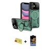 MARSİLYAN™- iPhone 11 Kılıf Kıvılcım Modern Serisi - Siyah Buffer Hayalet Cam Ekran Koruyucu + Kırmızı Rainbow Kamera Lens Koruma Cam