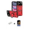 MARSİLYAN™- iPhone 11 Kılıf Kıvılcım Modern Serisi - Siyah Buffer Hayalet Cam Ekran Koruyucu + Pembe Renkli Kamera Lens Koruma Cam