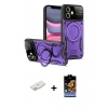 MARSİLYAN™- iPhone 11 Kılıf Kıvılcım Modern Serisi - Siyah Buffer Hayalet Cam Ekran Koruyucu + Pembe Renkli Kamera Lens Koruma Cam