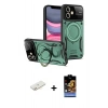 MARSİLYAN™- iPhone 11 Kılıf Kıvılcım Modern Serisi - Siyah Buffer Hayalet Cam Ekran Koruyucu + Sarı Renkli Kamera Lens Koruma Cam