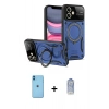 MARSİLYAN™- iPhone 11 Kılıf Kıvılcım Modern Serisi - Siyah Joko Magic 5D Cam + Mavi Neon Fosforlu Kamera Lens