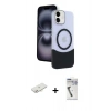MARSİLYAN™- iPhone 11 Kılıf Kozmos Form Özel Seri - Şeffaf Uv Polymer Nano Ekran Koruyucu + Yeşil Renkli Kamera Lens Koruma Cam