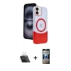 MARSİLYAN™- iPhone 11 Kılıf Kozmos Form Özel Seri - Siyah 34D Hayalet Izgaralı Cam + Kamera Lens Koruma Cam - SF