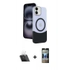 MARSİLYAN™- iPhone 11 Kılıf Kozmos Form Özel Seri - Siyah 34D Hayalet Izgaralı Cam + Kamera Lens Koruma Cam - SF