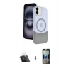 MARSİLYAN™- iPhone 11 Kılıf Kozmos Form Özel Seri - Siyah 34D Hayalet Izgaralı Cam + Kamera Lens Koruma Cam - SF