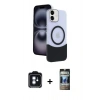 MARSİLYAN™- iPhone 11 Kılıf Kozmos Form Özel Seri - Siyah 34D Hayalet Izgaralı Cam + PVD Metal Kamera Lens - MI