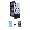 MARSİLYAN™- iPhone 11 Kılıf Kozmos Form Özel Seri - Siyah 34D Hayalet Izgaralı Cam + Neon Fosforlu Kamera Lens - MI