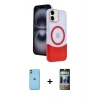MARSİLYAN™- iPhone 11 Kılıf Kozmos Form Özel Seri - Siyah 34D Hayalet Izgaralı Cam + Neon Fosforlu Kamera Lens - YL