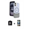 MARSİLYAN™- iPhone 11 Kılıf Kozmos Form Özel Seri - Siyah 34D Hayalet Izgaralı Cam + PVD Metal Kamera Lens - TU