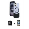 MARSİLYAN™- iPhone 11 Kılıf Kozmos Form Özel Seri - Siyah 34D Hayalet Izgaralı Cam + PVD Metal Kamera Lens - TU