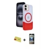 MARSİLYAN™- iPhone 11 Kılıf Kozmos Form Özel Seri - Siyah 34D Hayalet Izgaralı Cam + Rainbow Kamera Lens Koruma Cam - KI