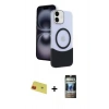 MARSİLYAN™- iPhone 11 Kılıf Kozmos Form Özel Seri - Siyah 34D Hayalet Izgaralı Cam + Rainbow Kamera Lens Koruma Cam - KI