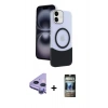 MARSİLYAN™- iPhone 11 Kılıf Kozmos Form Özel Seri - Siyah 34D Hayalet Izgaralı Cam + Raze Metal Kamera Lens - MR