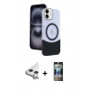 MARSİLYAN™- iPhone 11 Kılıf Kozmos Form Özel Seri - Siyah 34D Hayalet Izgaralı Cam + Raze Metal Kamera Lens - GS