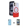 MARSİLYAN™- iPhone 11 Kılıf Kozmos Form Özel Seri - Siyah 34D Hayalet Izgaralı Cam + Neon Fosforlu Kamera Lens - TU
