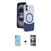 MARSİLYAN™- iPhone 11 Kılıf Kozmos Form Özel Seri - Siyah 34D Hayalet Izgaralı Cam + Neon Fosforlu Kamera Lens - TU