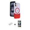MARSİLYAN™- iPhone 11 Kılıf Kozmos Form Özel Seri - Siyah 34D Hayalet Izgaralı Cam + Renkli Kamera Lens Koruma Cam - TU
