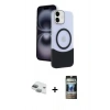 MARSİLYAN™- iPhone 11 Kılıf Kozmos Form Özel Seri - Siyah 34D Hayalet Izgaralı Cam + Pers Alüminyum Kamera Lens - YL