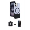 MARSİLYAN™- iPhone 11 Kılıf Kozmos Form Özel Seri - Siyah 3D Antistatik Hayalet Cam Ekran Koruyucu + PVD Metal Kamera Lens - SH