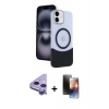 MARSİLYAN™- iPhone 11 Kılıf Kozmos Form Özel Seri - Siyah 3D Antistatik Mat Seramik Nano Ekran Koruyucu + Mor Raze Metal Kamera Lens