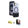 MARSİLYAN™- iPhone 11 Kılıf Kozmos Form Özel Seri - Siyah 3D Antistatik Mat Seramik Nano Ekran Koruyucu + Rainbow Kamera Lens Koruma Cam - KI
