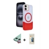 MARSİLYAN™- iPhone 11 Kılıf Kozmos Form Özel Seri - Siyah 6D Mat Seramik Hayalet Nano Ekran Koruyucu + Kırmızı Raze Metal Kamera Lens