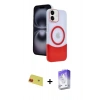 MARSİLYAN™- iPhone 11 Kılıf Kozmos Form Özel Seri - Siyah Bilvis 5in1 3D Magic Cam Ekran Koruyucu + Kırmızı Rainbow Kamera Lens Koruma Cam