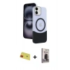 MARSİLYAN™- iPhone 11 Kılıf Kozmos Form Özel Seri - Siyah Bilvis Hayalet Cam Ekran Koruyucu + Kırmızı Rainbow Kamera Lens Koruma Cam