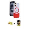 MARSİLYAN™- iPhone 11 Kılıf Kozmos Form Özel Seri - Siyah Buffer Cam Ekran Koruyucu + Kırmızı Rainbow Kamera Lens Koruma Cam