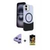 MARSİLYAN™- iPhone 11 Kılıf Kozmos Form Özel Seri - Siyah Buffer Cam Ekran Koruyucu + Mor Raze Metal Kamera Lens