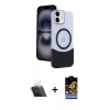 MARSİLYAN™- iPhone 11 Kılıf Kozmos Form Özel Seri - Siyah Buffer Hayalet Cam Ekran Koruyucu + Şeffaf Kamera Lens Koruma Cam