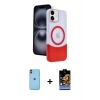MARSİLYAN™- iPhone 11 Kılıf Kozmos Form Özel Seri - Siyah Buffer Hayalet Cam Ekran Koruyucu + Turuncu Neon Fosforlu Kamera Lens