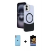 MARSİLYAN™- iPhone 11 Kılıf Kozmos Form Özel Seri - Siyah Buffer Hayalet Cam Ekran Koruyucu + Turuncu Neon Fosforlu Kamera Lens