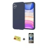 MARSİLYAN™- iPhone 11 Kılıf Kozmos Yansıma Özel Seri - Siyah 34D Hayalet Izgaralı Cam + Kırmızı Rainbow Kamera Lens Koruma Cam
