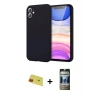 MARSİLYAN™- iPhone 11 Kılıf Kozmos Yansıma Özel Seri - Siyah 34D Hayalet Izgaralı Cam + Kırmızı Rainbow Kamera Lens Koruma Cam