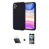 MARSİLYAN™- iPhone 11 Kılıf Kozmos Yansıma Özel Seri - Siyah 34D Hayalet Izgaralı Cam + Şeffaf Kamera Lens Koruma Cam